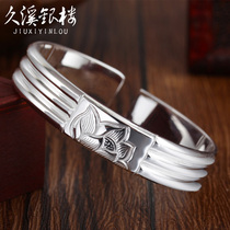 Jiuxi silver building S999 foot silver opening bracelet handmade Lotus National sterling silver bracelet to send mother girlfriend silver jewelry