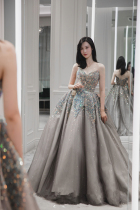 Gray bandeau wedding dress Bridal wedding dinner Dream Princess stage performance Annual party tutu 2021 New