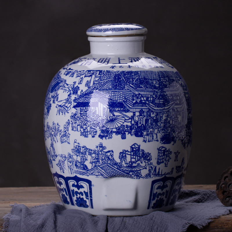 Jingdezhen ceramic wine jar mercifully jars winemaking 20 jins 30 kg sealed jars home it restoring ancient ways of blue and white porcelain