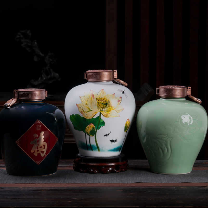 Ceramic bottle 5 jins of decorative archaize home wine bottle is empty pot special seal wine jars jugs celadon