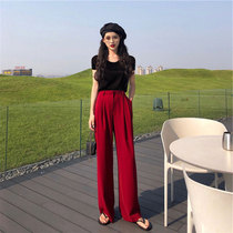 Plus size womens clothing Fat sister belly reduction thin wide leg pants Western style suit Suitable for fat women to wear a two-piece suit