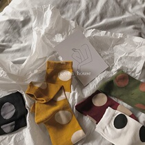* green house * minimalist polka dot colorblock cotton mid-tube womens cotton socks