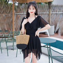 Swimsuit Women Summer Conjoined Conservative Bubble Hot Springs Veil slim 2021 new small breasts to woo flat corner covered meat swimsuit