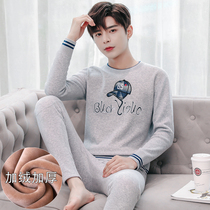 Youth thermal underwear thick plus velvet male junior high school students big boy cotton autumn clothes and trousers student set Winter