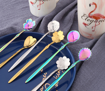 ins Japanese-style stainless steel long handle cherry blossom spoon Titanium-plated coffee stirring spoon Mug spoon Dessert flower spoon