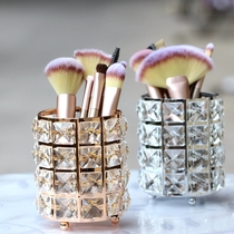 European-style light luxury makeup brush storage tube Golden crystal brush barrel makeup eyebrow pencil brush Cosmetics storage and finishing box