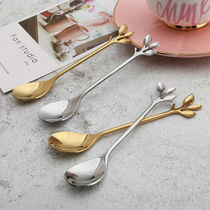Nordic ins net red stainless steel leaf spoon Honey mixing spoon Golden dessert dessert spoon Coffee spoon Fruit fork