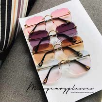 Fashion Net red frameless sun glasses women 2020 new cutting tide sunglasses womens round face Street glasses
