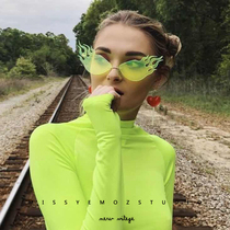 Personality frameless flame sun glasses small triangle hip hop glasses European and American dance sunglasses fashion pop glasses female