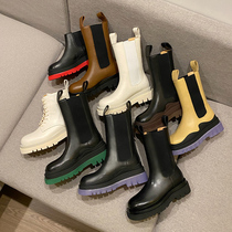 Martin boots women winter plus velvet leather boots thick soled smoke tube boots tube boots middle tube boots B у bv Chelsea boots