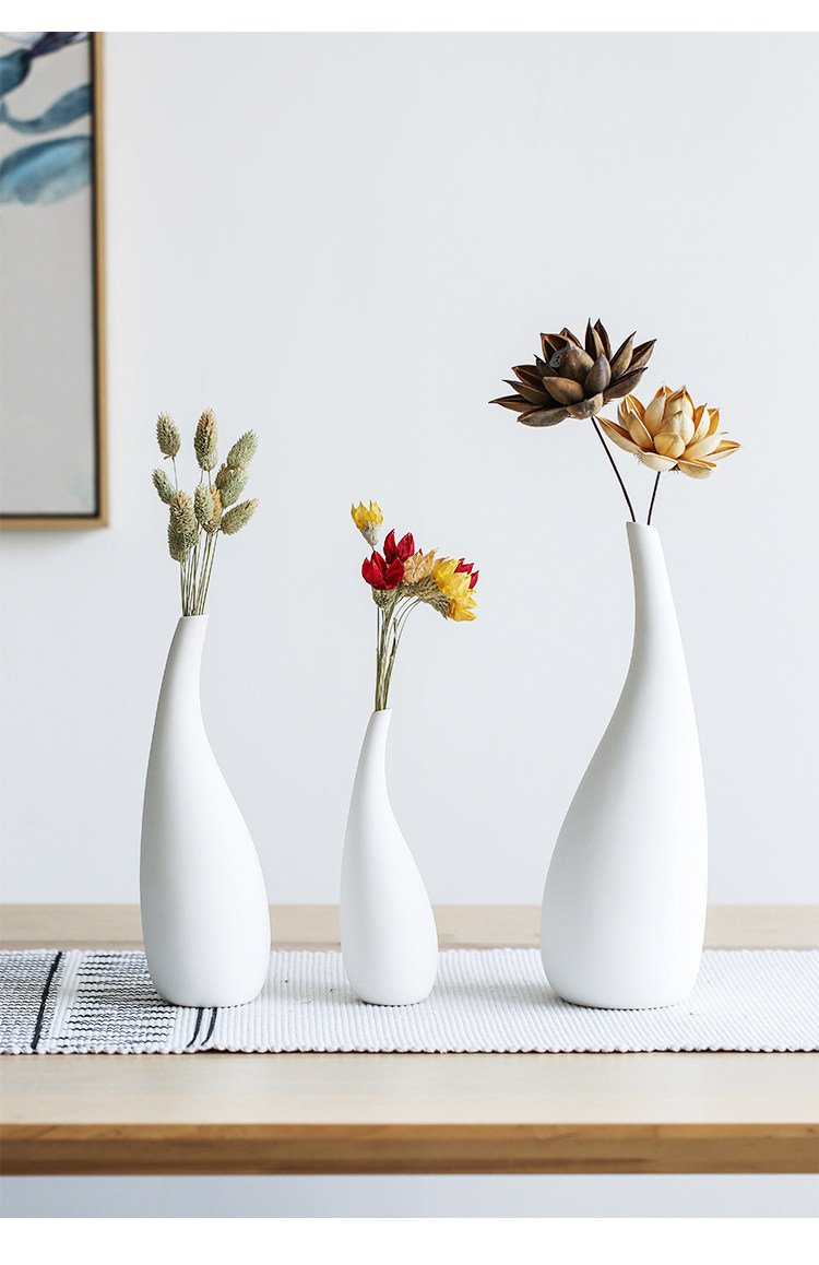 件创摆花客瓶插花北欧陶瓷干花装饰品小现代厅意简约餐桌ins白色