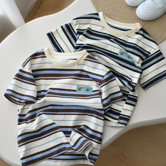 Children's cotton striped T-shirt, boys round neck car short-sleeved top base shirt, medium and large children, summer style, children's clothing
Children's cotton striped T-shirt, boys round neck car short-sleeved top base shirt, medium and large children, summer style, children's clothing