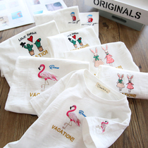 Benefits ~ Parent-child Girl Bamboo Festival Cotton Short Sleeve T-shirt Children Round Collar Pure Cotton Undershirt Summer
