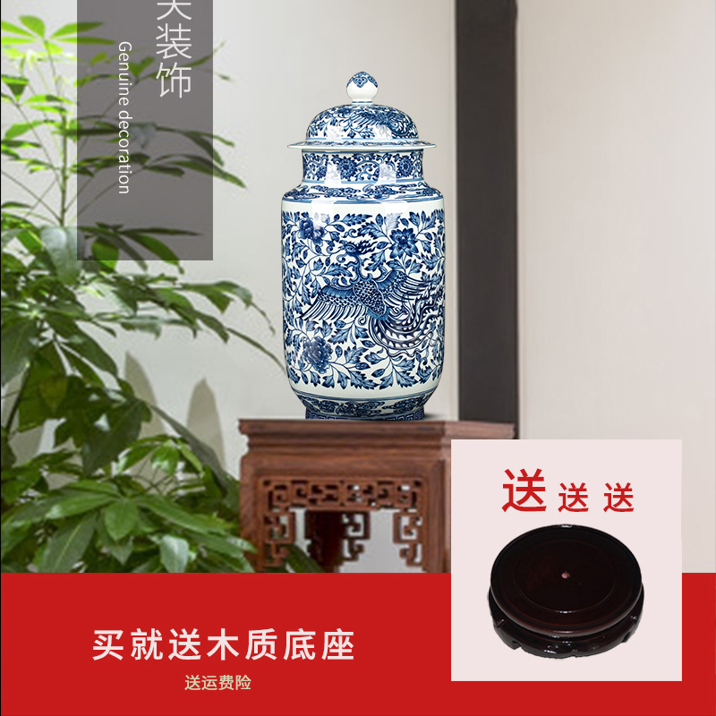 Blue and white porcelain of jingdezhen ceramics phoenix figure the general pot of home sitting room ground adornment porcelain crafts