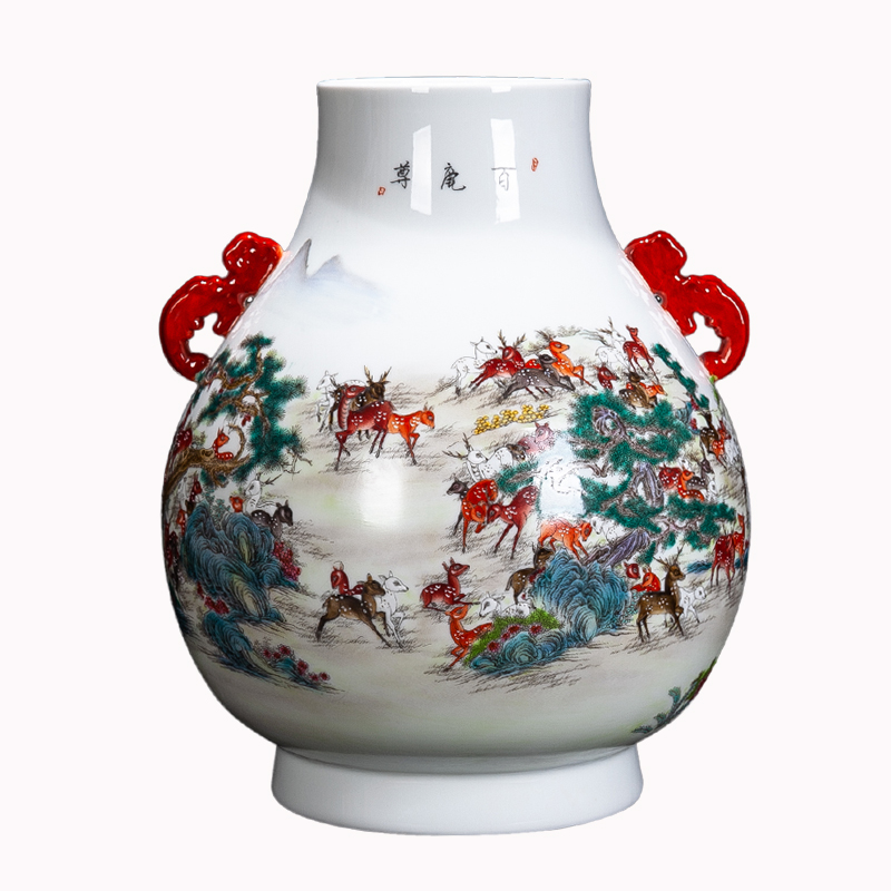 Jingdezhen ceramic hand - made the deer statute of vase decoration of the new Chinese style furnishing articles sitting room ark, flower arranging porcelain decoration