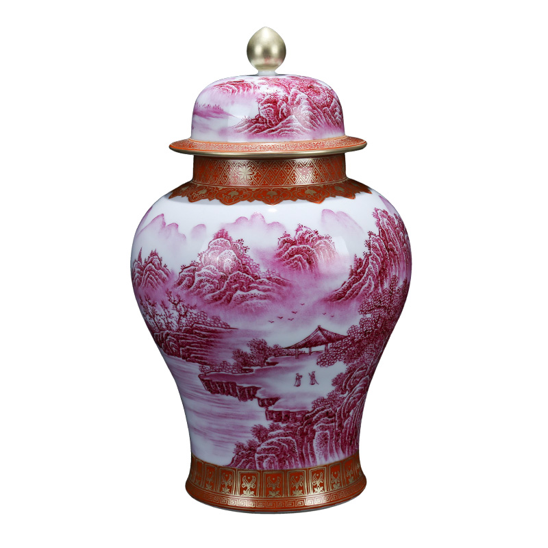Jingdezhen ceramic I and contracted agate red landscape general figure can of home vase sitting room adornment is placed