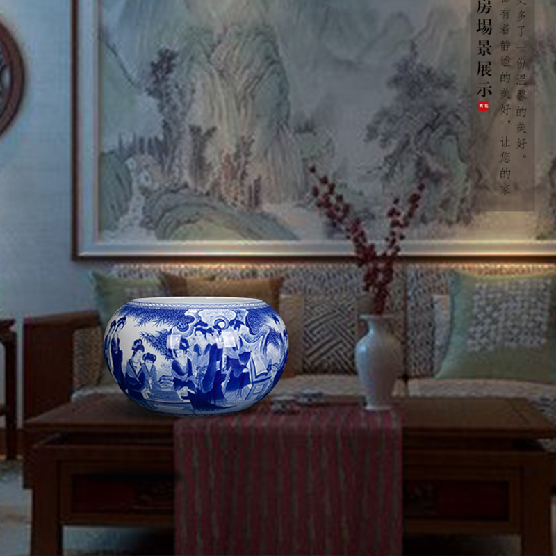 The New Chinese blue and white porcelain of jingdezhen ceramics. The Beauty is the gold hair pin cylinder home sitting room aquarium decoration furnishing articles