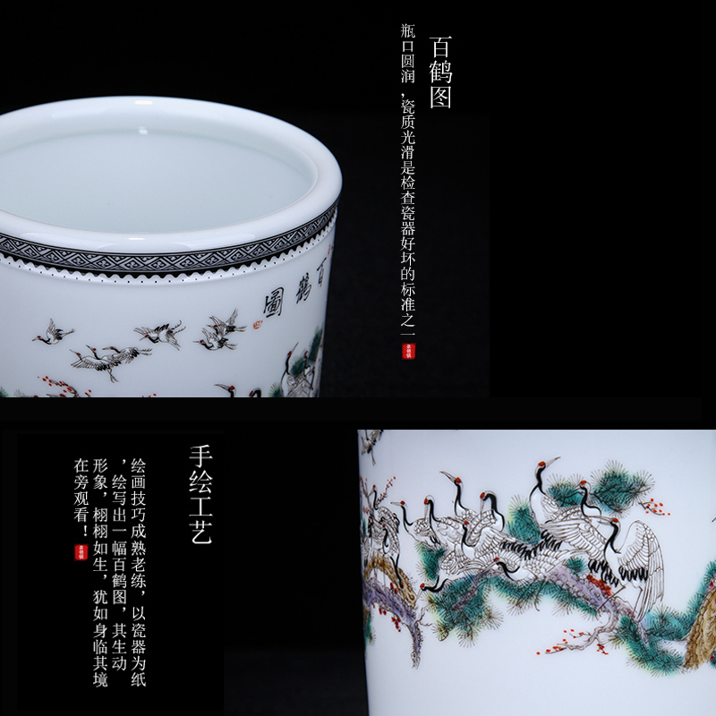 Jingdezhen ceramic new Chinese hand - made best figure pen container crane, porcelain decoration decoration place to live in the living room desk