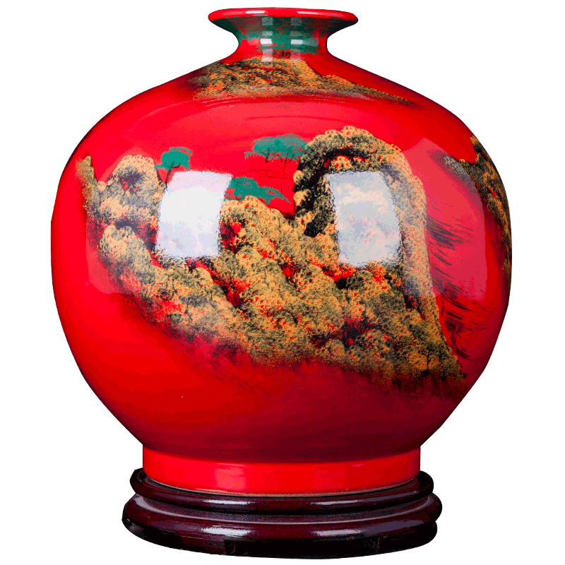 Jingdezhen ceramics China red hand - made scenery porcelain vase furnishing articles household act the role ofing is tasted, the sitting room porch arts and crafts