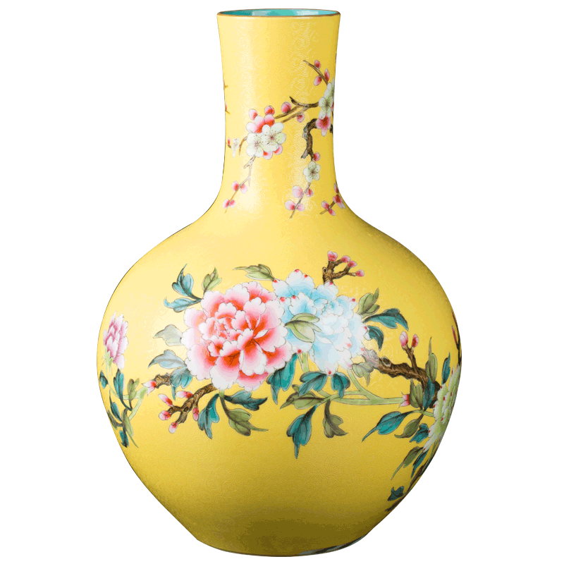 景德镇陶瓷 新中式珐琅彩花瓶装饰品摆件 家居玄关仿古瓷器工艺品