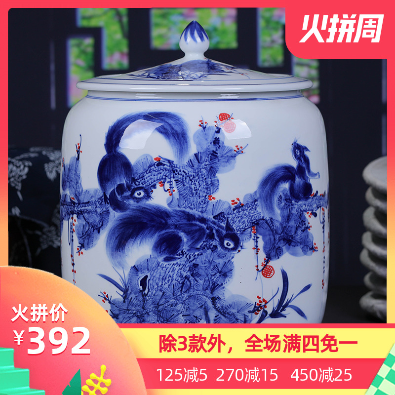 Jingdezhen ceramic hand - made porcelain tea pot large POTS of tea cake storage tank ten loaves puer tea cylinder