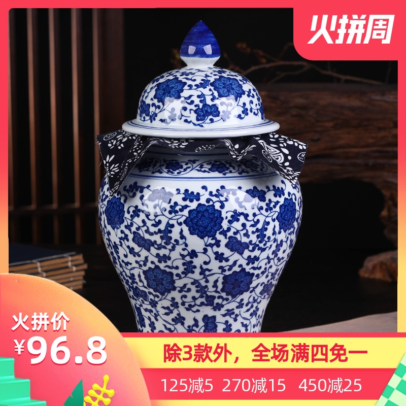 Blue and white porcelain of jingdezhen ceramics pu 'er tea pot retro general household large seal the packed tea POTS