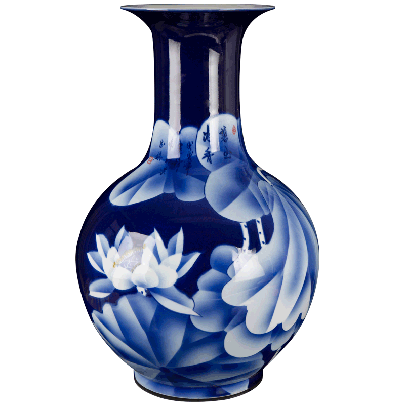 New Chinese style household jingdezhen ceramic vase decoration furnishing articles blue and white porcelain arts and crafts porcelain decoration in living room