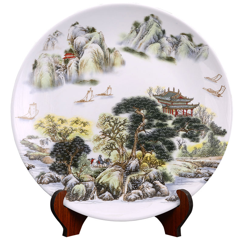 Jingdezhen blue and white porcelain ceramic antique wall plate painting decorations hanging dish furnishing articles housewarming gift process