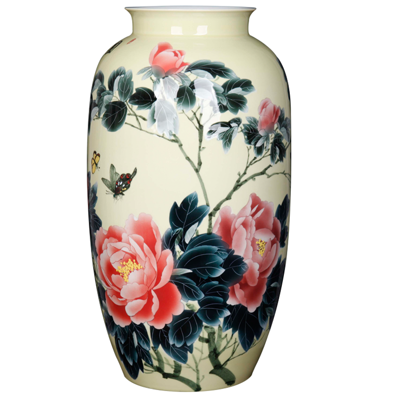 Jingdezhen ceramic home sitting room adornment hand - made peony vases, furnishing articles new Chinese arts and crafts porcelain