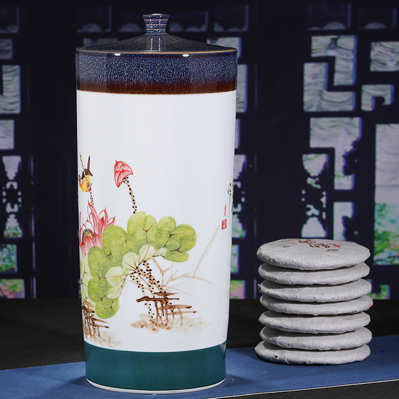 Jingdezhen ceramic hand - made large tank creative caddy fixings tea tea cake seal retro puer tea pot