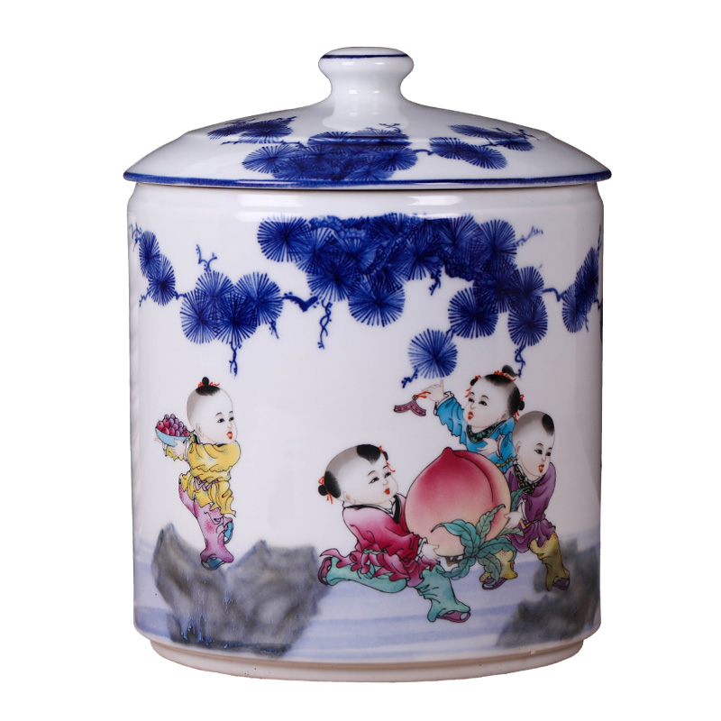 Jingdezhen ceramic blue and white porcelain tea sealing seal pot pot home puer tea cake porcelain tea pot