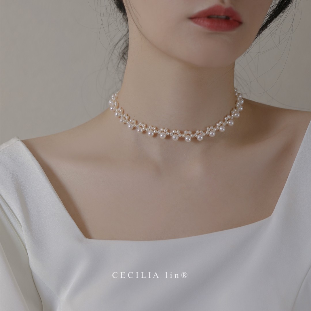 cecilialin萌宠猫爪天然珍珠14k包金项链锁骨天鹅颈气质精致新娘