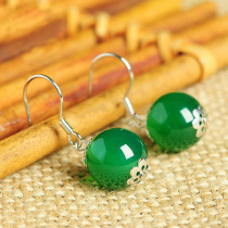 Buy one send a 925 silver ear ring natural red green purple agate crystal earbuds classical national wind retro gift-giving