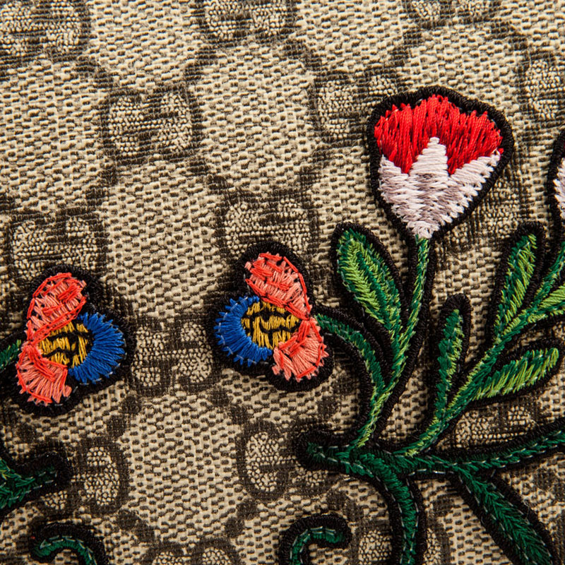 gucci金管口紅 GUCCI古琦棕色PVC材質經典雙Glogo印花刺繡花卉女士手提包 gucci金卡