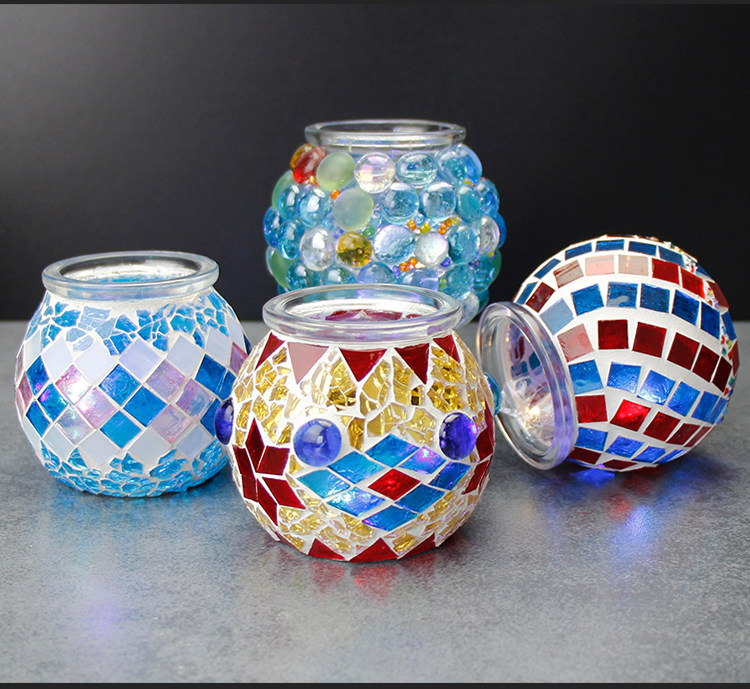 diy烛台玻璃杯 玻璃马赛克花瓶手工亲子益智玩具居家创意生日礼物