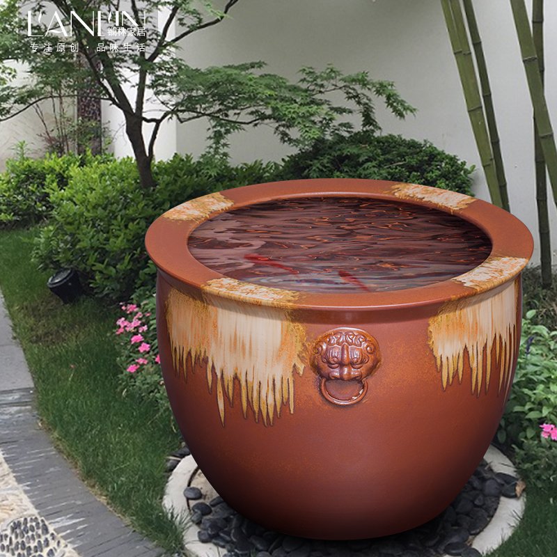 Basin of water lily flower pot courtyard fish is suing landscape cylinder lotus turtle king old flow of water and soil pottery vats