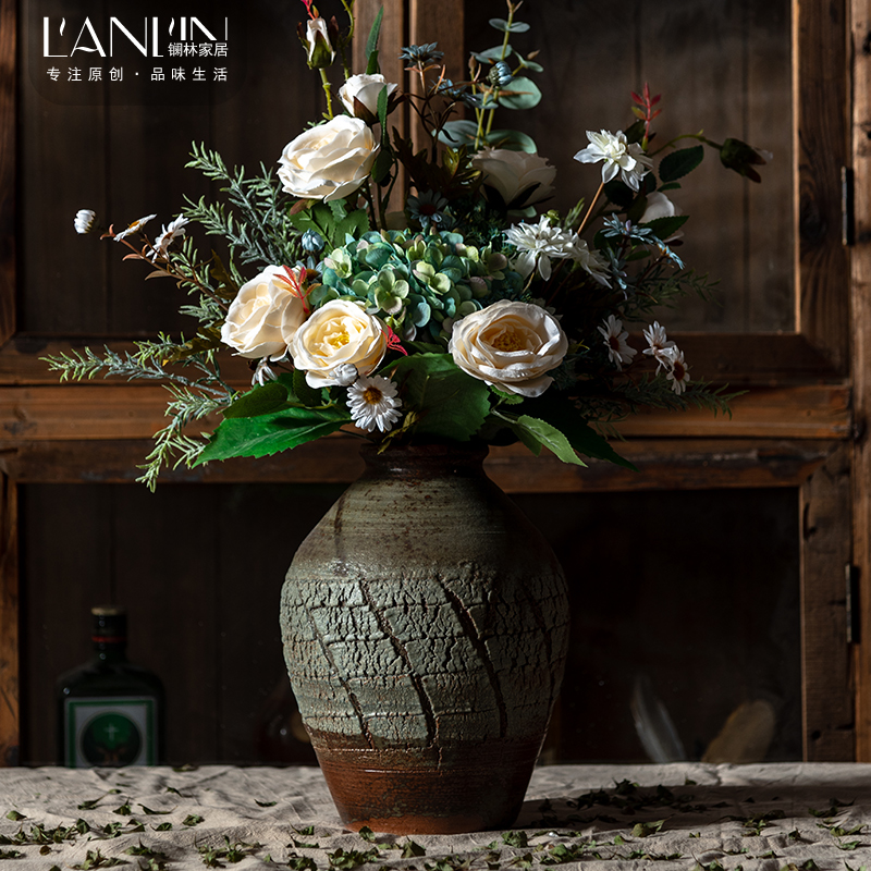 Coarse dried flowers decorate the sitting room some ceramic pot vase simulation flower flower arranging TV ark, Chinese style restoring ancient ways ceramic furnishing articles