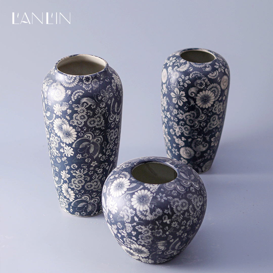 Chinese vase flower arranging blue - and - white ceramics creative zen mesa of dried flowers, flower implement contracted sitting room decorate restoring ancient ways furnishing articles