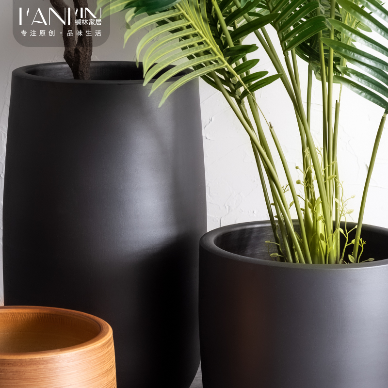 Ceramic POTS Nordic contracted sitting room, indoor green plant adornment bedroom place large clearance black floor vase