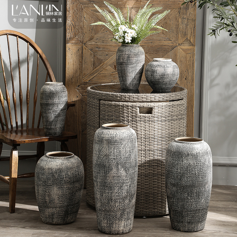 Sitting room ground ceramic vase furnishing articles to restore ancient ways American plug-in the dried flower implement jingdezhen coarse pottery flowerpot decorations