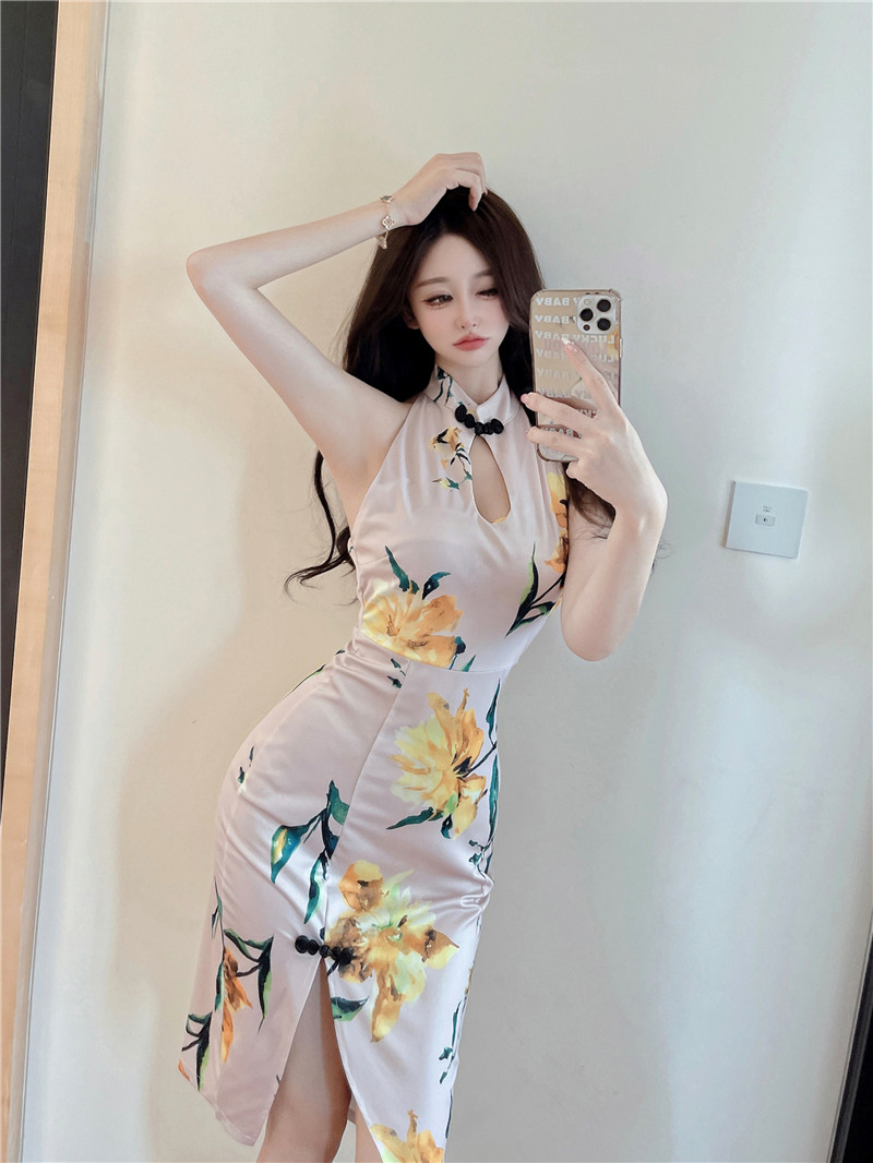 实拍 时尚复古修身包臀开叉露背旗袍连衣裙 - 17网