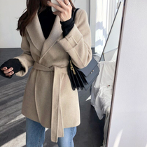 Short lace-up waist double-sided cashmere coat womens small 2020 autumn and winter new double-sided ins