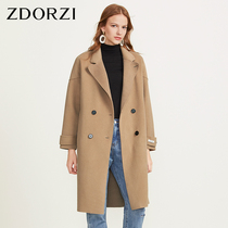 Zhuoduo suit collar woolen coat womens long model 2021 Winter new double-breasted loose long sleeve handmade coat