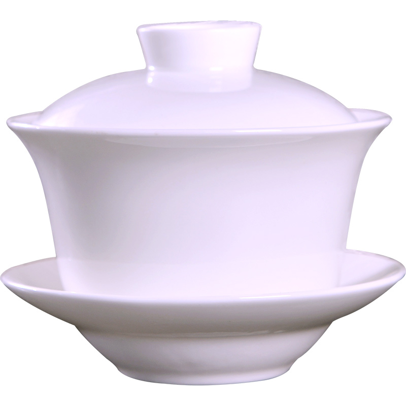 Jingdezhen ceramic only a single pure white ipads China tea bowl three tureen tea cup with lid household kung fu tea set