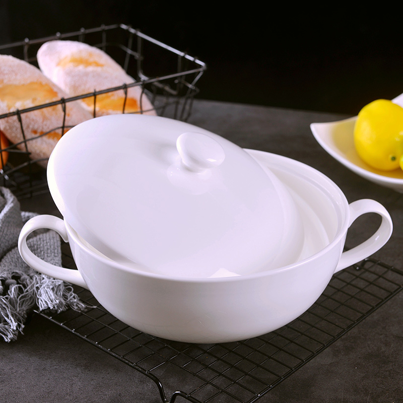 Jingdezhen household pure white ipads China ear soup pot with cover large European creative ceramic soup pot soup bowl