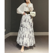 AnnaLemon interpretation of starry sky infinite mystery high waist bottom double fold pleated A big pendulum print skirt