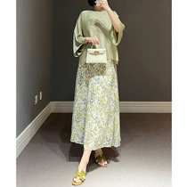 AnnaLemon spring full youthful vitality hanging silky green silk floral skirt