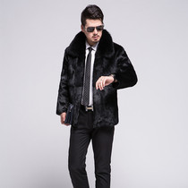 2020 new mens fur one leather Rabbit Fur Coat mens coat fox fur collar hooded winter