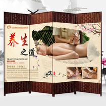 Chinese screen solid wood partition folding screen living room Simple modern folding mobile fabric Health beauty salon folding