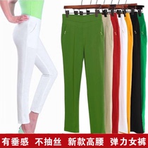 New summer elderly female casual pants mother ankle-length pants middle-aged elastic pants leggings high waist straight